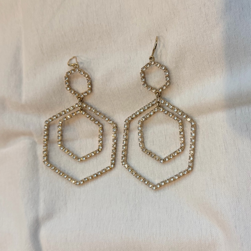 Ramy Brook Gold Rhinestone Hexagon Drop Earrings
